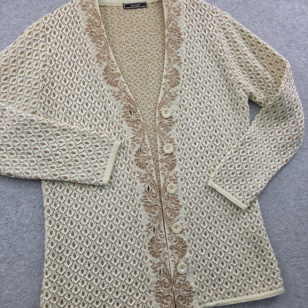Cottagecore Floral Trim Soft Girl Cardigan RAGE Acrowool Coquette Womens L Cream
